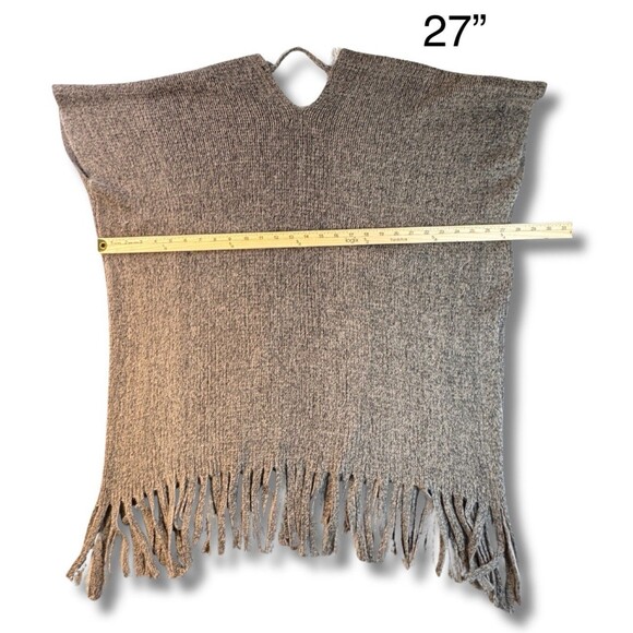 Roffe Accessories Fringed Open Front Cardigan Poncho Sweater Wrap Brown Soft - Picture 9 of 10